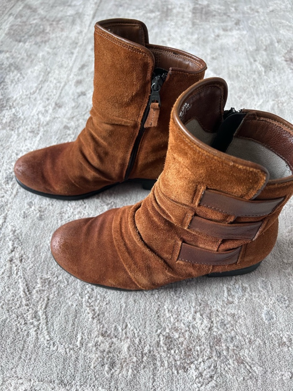 Miz Mooz Shawn Boot Women's 8-8.5W EU39 Side Zip Brown Hazelnut Suede Mid Calf